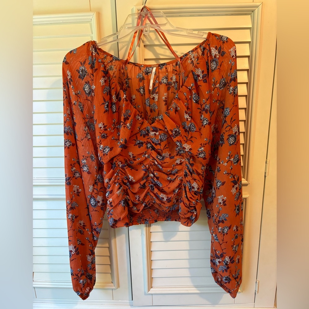 NWOT Free People Balloon Sleeve Smocked Top Size M